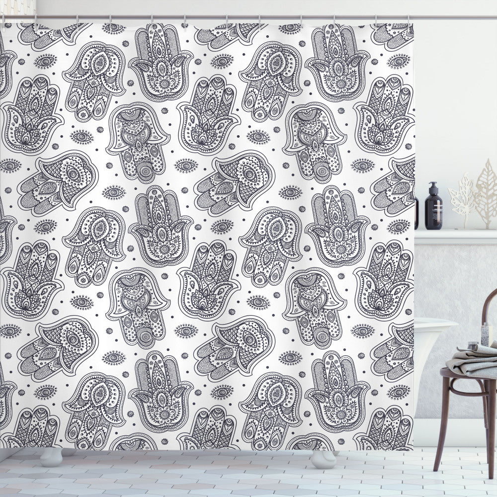 White and Black Hamsa Mandala Meditation Yoga Shower Curtain