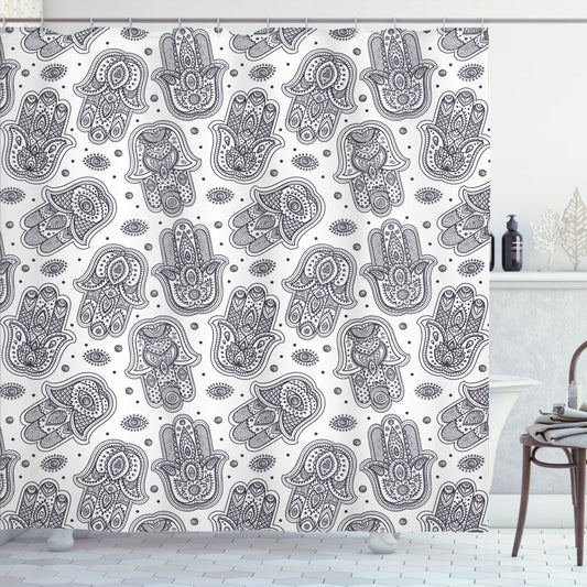 White and Black Hamsa Mandala Meditation Yoga Shower Curtain