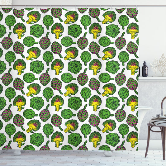 Artichoke and Fern Green Yellow: The Perfect Combination for Cooking, Eating, and Decorating with this Shower Curtain