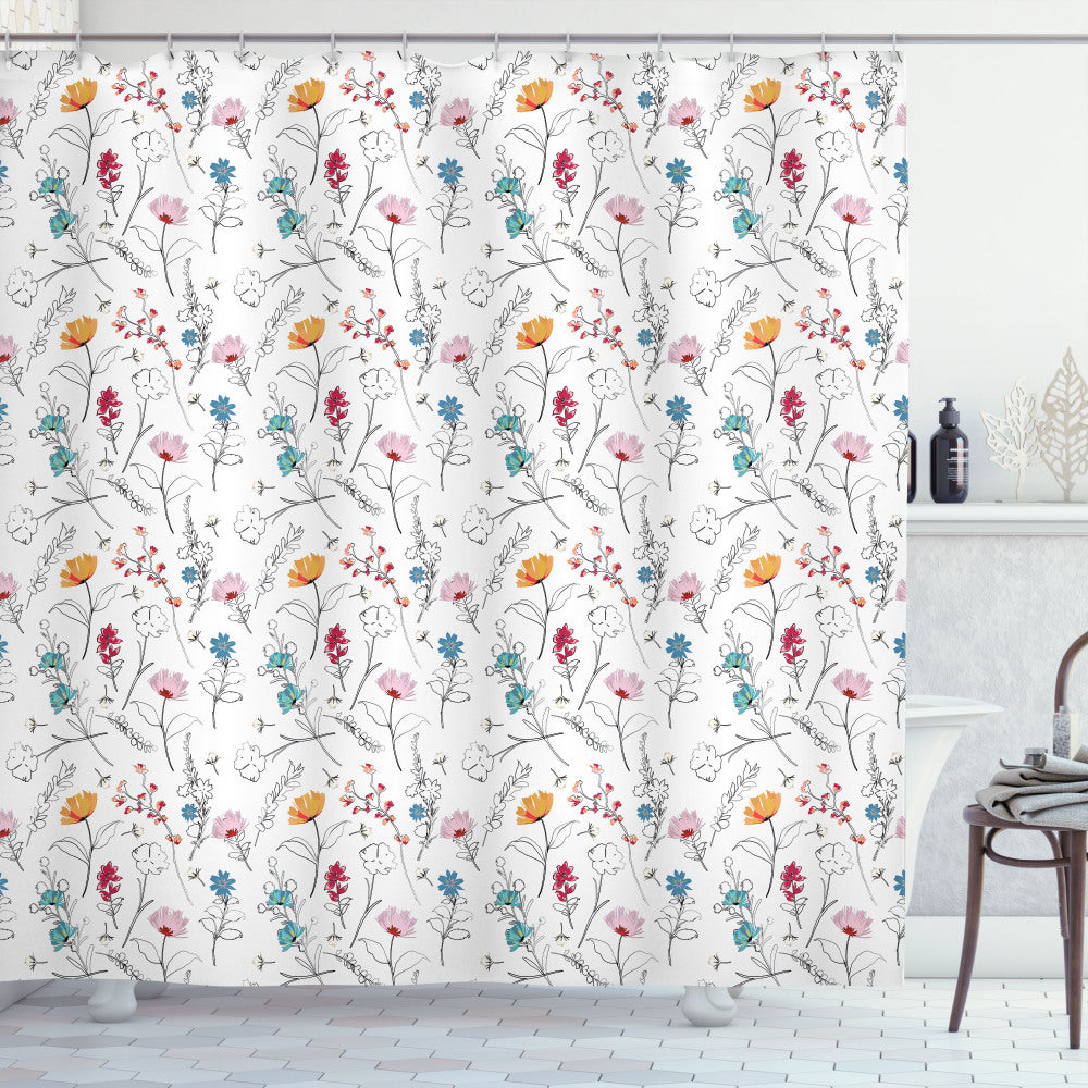 Botanical Spring Delicate Flowers Multicolour Shower Curtain