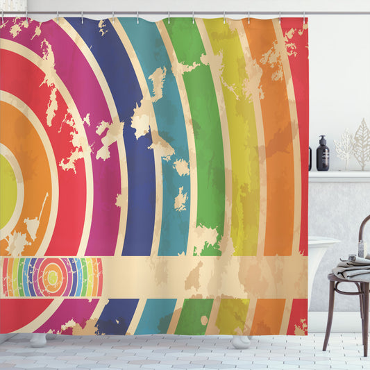 Vintage Rainbow Multicolor Curves Bath Curtain - A Retro Twist on a Classic Look