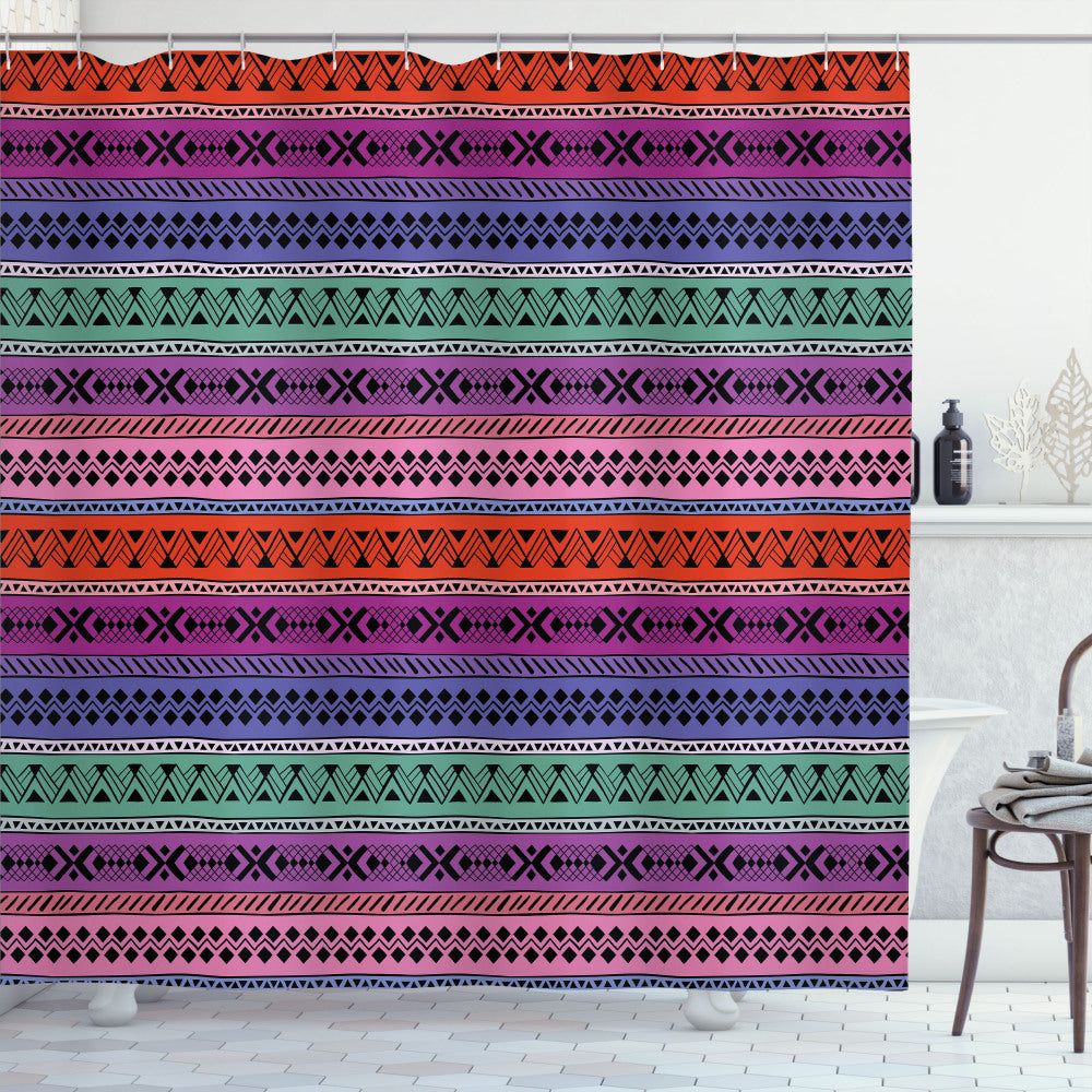 Vibrant Geometry: Asian-Inspired Multicolor Shower Curtains