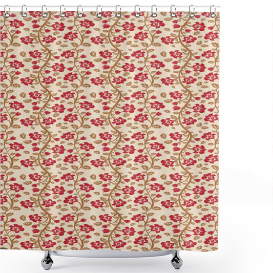 Vintage Romantic Flowers Design in Beige, Brown, and Ruby - Shower Curtain