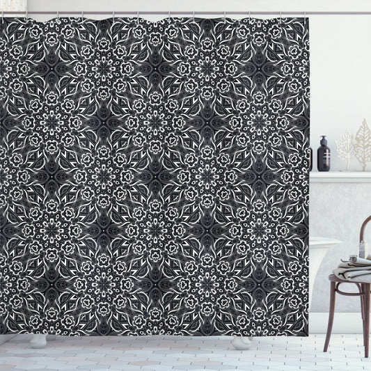 Black and White Leaf Composition Shower Curtain