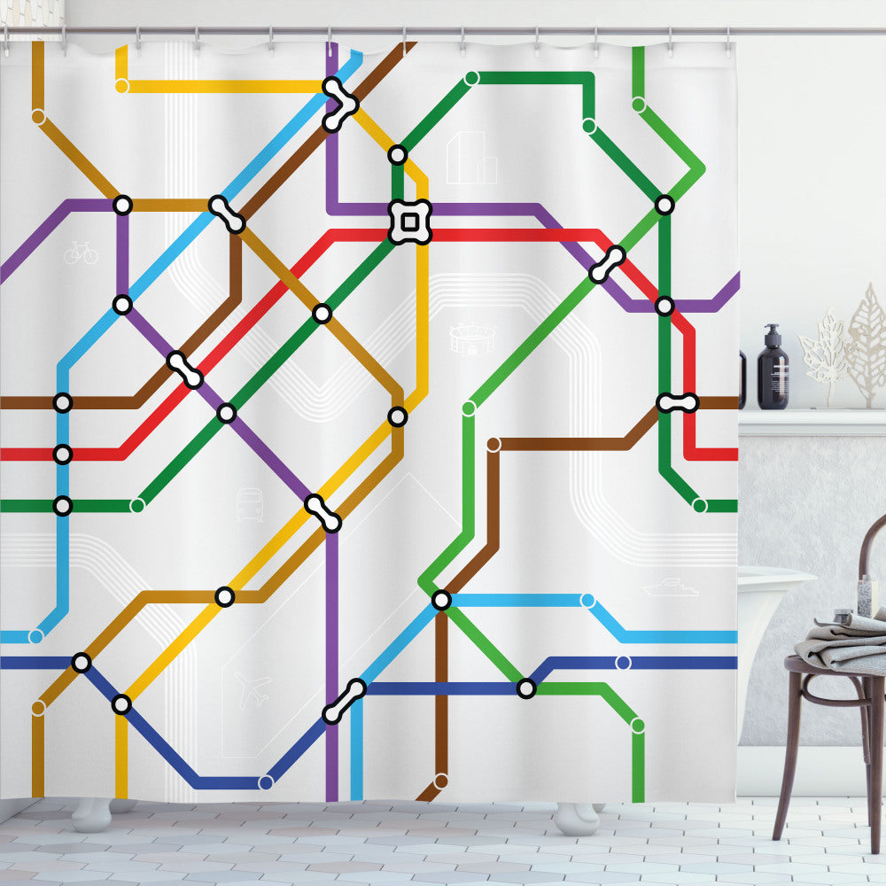 Vibrant Striped Metro Route Map Shower Curtain