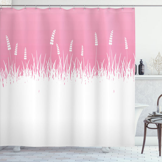 Bushes and Wheat Field Pattern Pink, Hot Pink, and White Shower Curtain