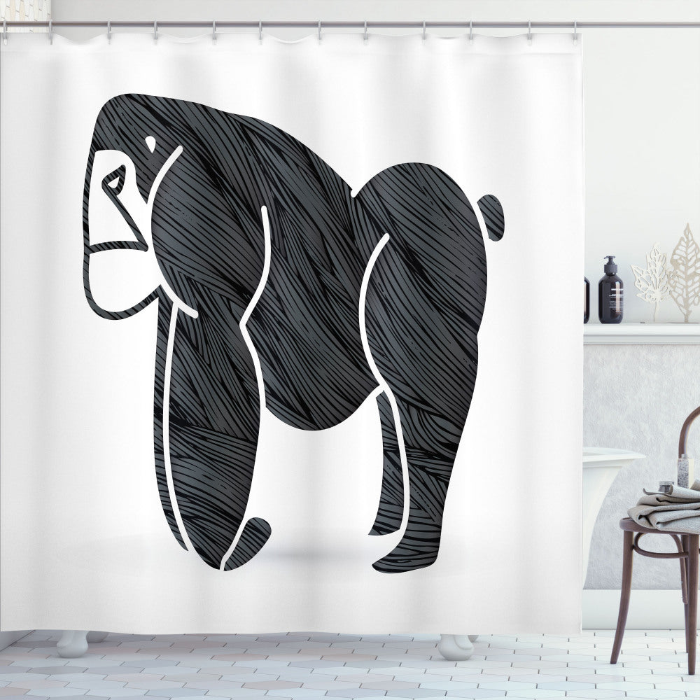 Angry Gorilla Graphic Bath Curtain in Charcoal Grey and White