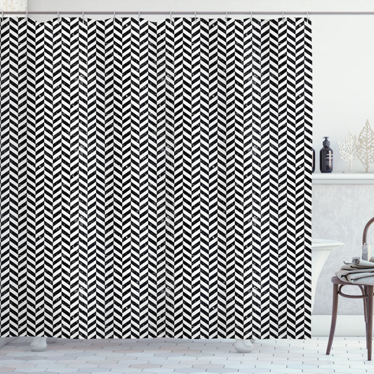 Vintage Chevron Zigzag Pattern Black and White Shower Curtain