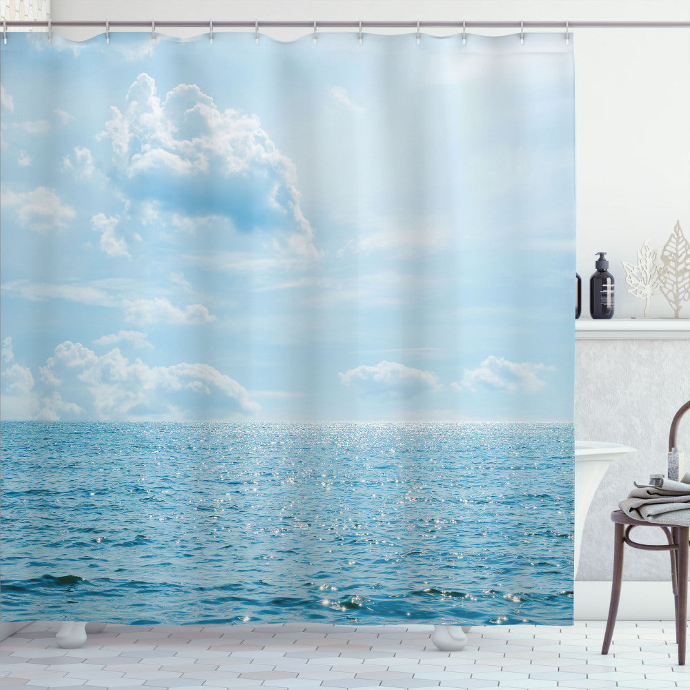 Tranquil Seascape Shower Curtain - Clouds and Pale Blue