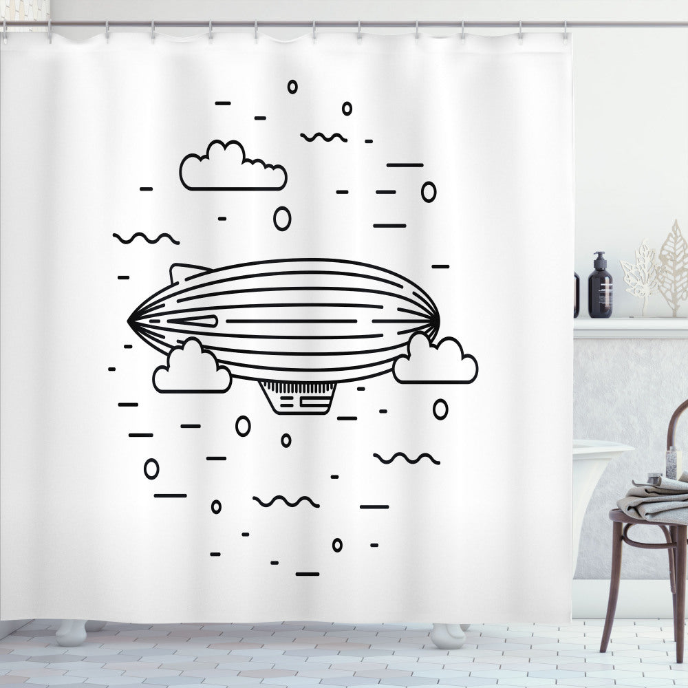 Cartoon Clouds and Balloons Sketch Bath Curtain in White and Black