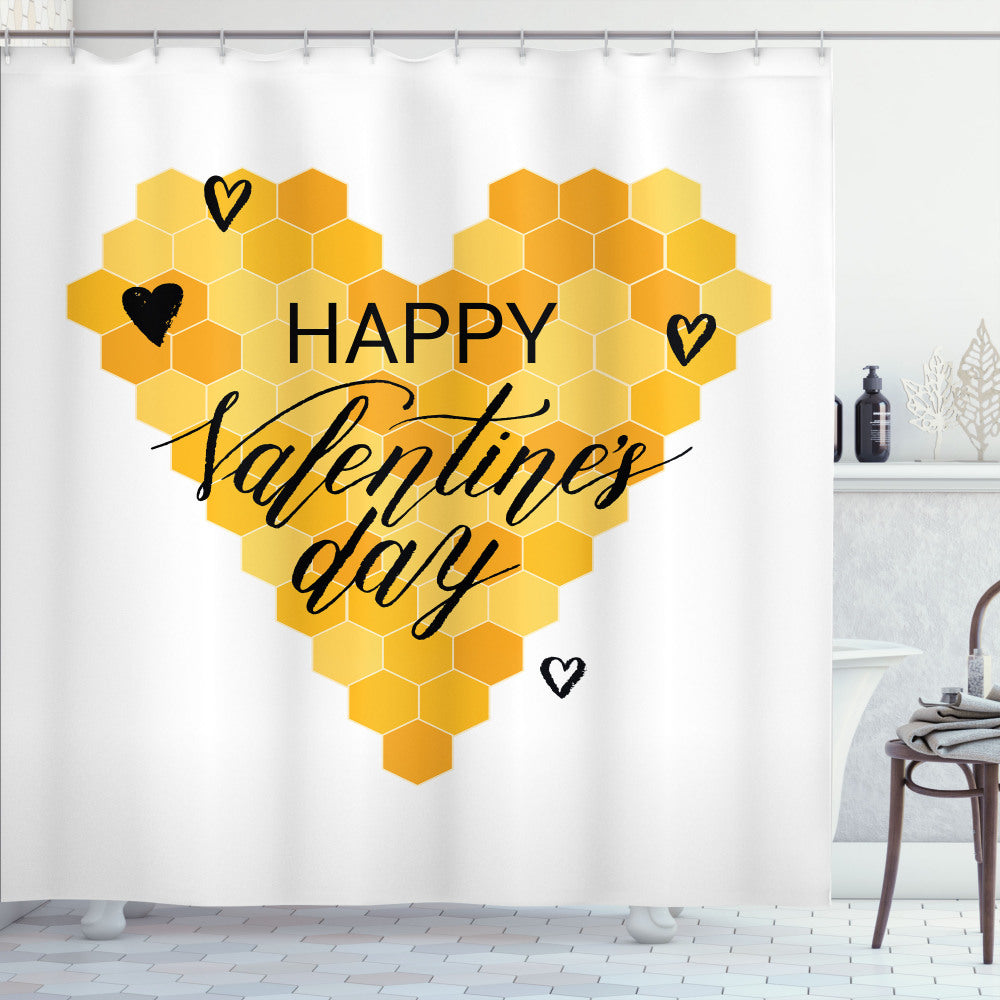 Celebrate Valentine's Day with Honey Bee and Marigold Inspired Charcoal Grey and White Shower Curtain