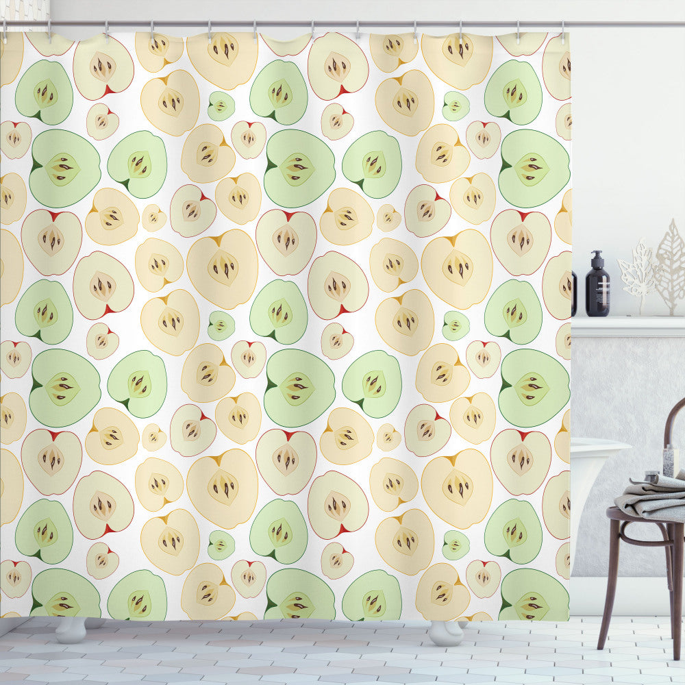 Apple Multicolor Fruits Cut in Half Seeds Bath Curtain