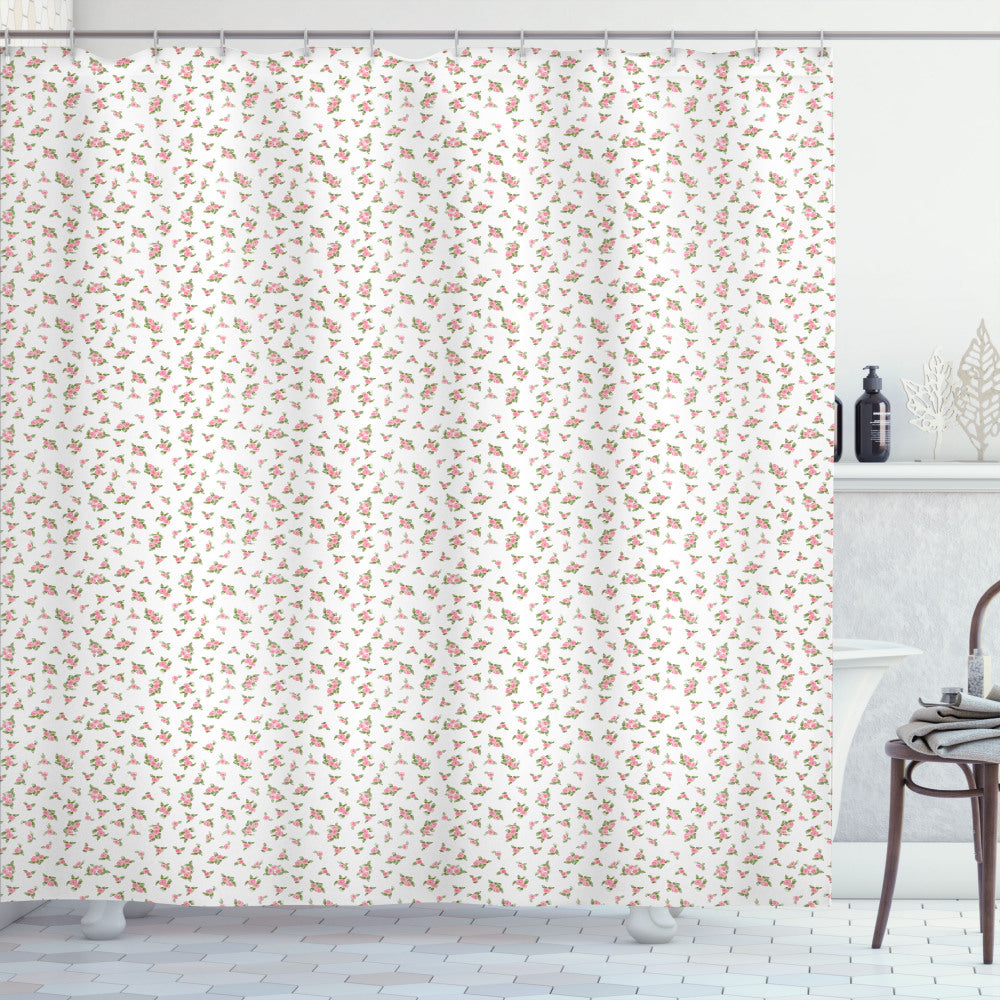 Aquarelle Blossoms: Pink and Pale Green Floral Shower Curtain