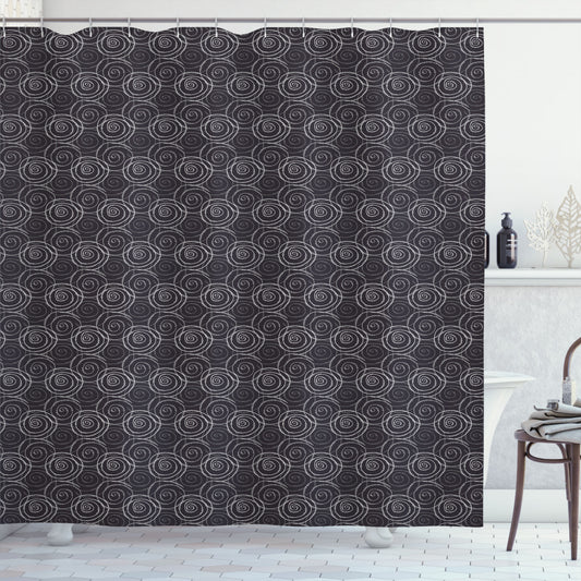 Abstract Fusion: Modern Whirlpools in Dark Purple, Pale Grey, and Pale Taupe - Shower Curtain Collection