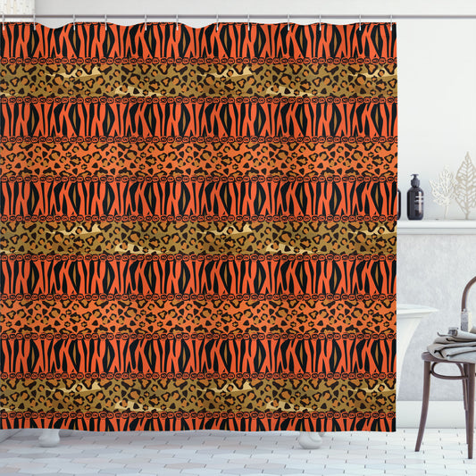 African Inspired Leopard Cheetah Skin Shower Curtain in Orange, Amber, and Sepia Tones