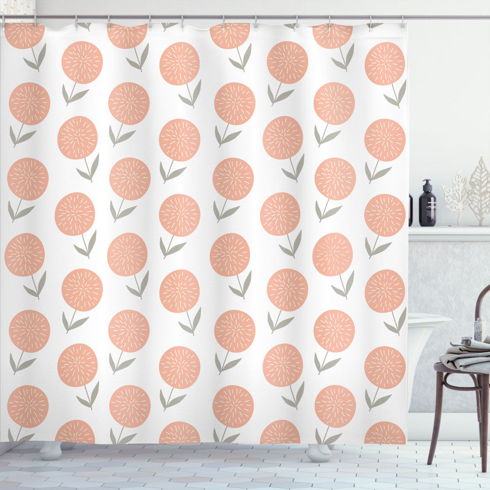 Botanical Beauty: Pastel Floral Spring Shower Curtain in Sage Green and Peach