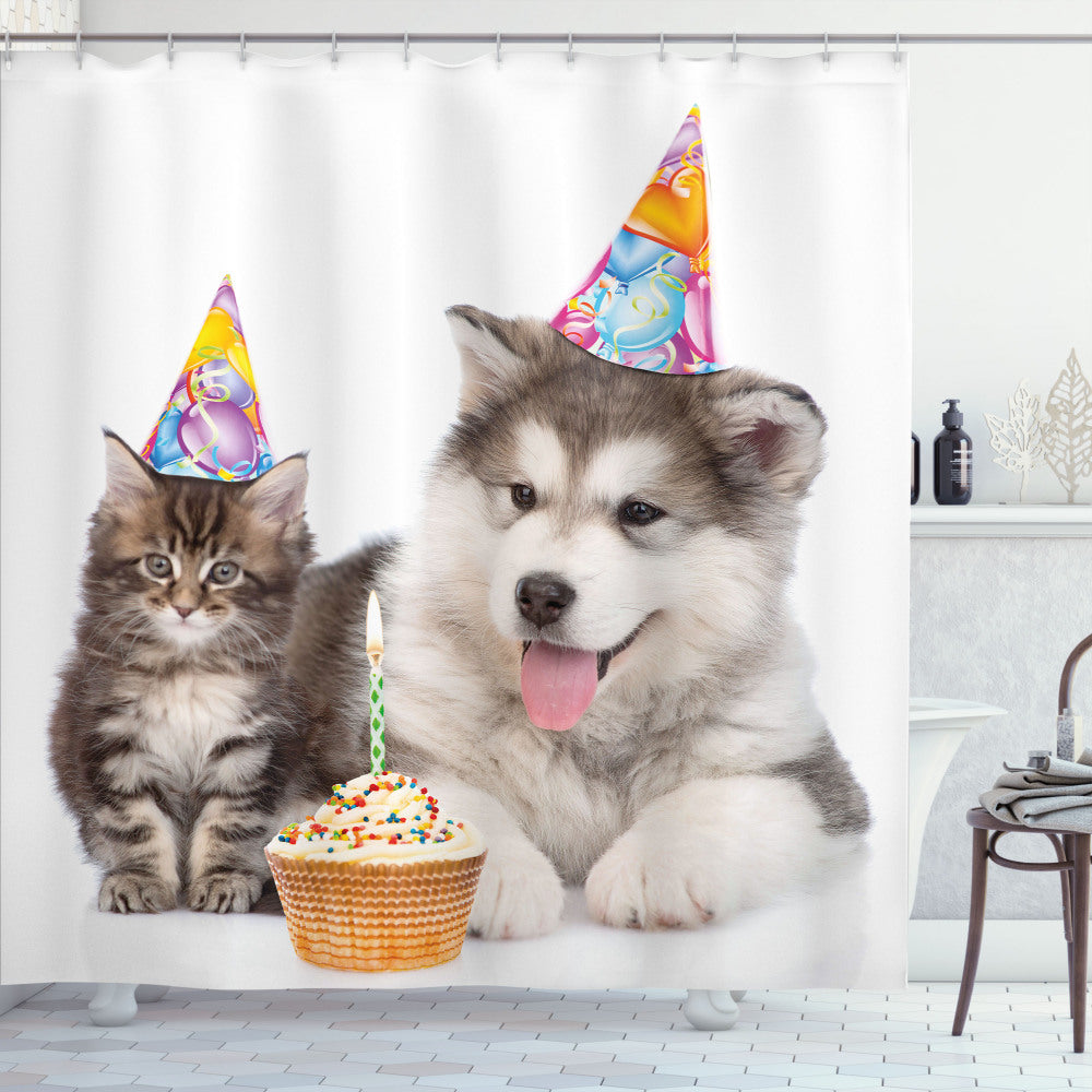 White and Brown Birthday Party Cones: A Shower Curtain with a Twist