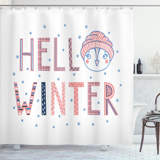 Winter Multicolor Funny Face Text Shower Curtain