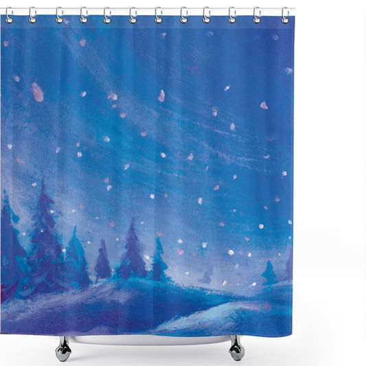 Winter Sky Shower Curtain: Persian Blue, Azure Blue, and Lavender Snowscape