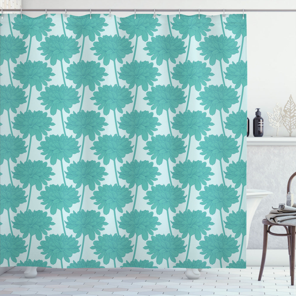 Turquoise and Pale Blue Floral Dahlia Petal Shower Curtain