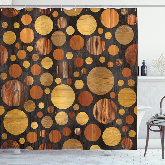 Brown Wooden Abstract Circles Shower Curtain