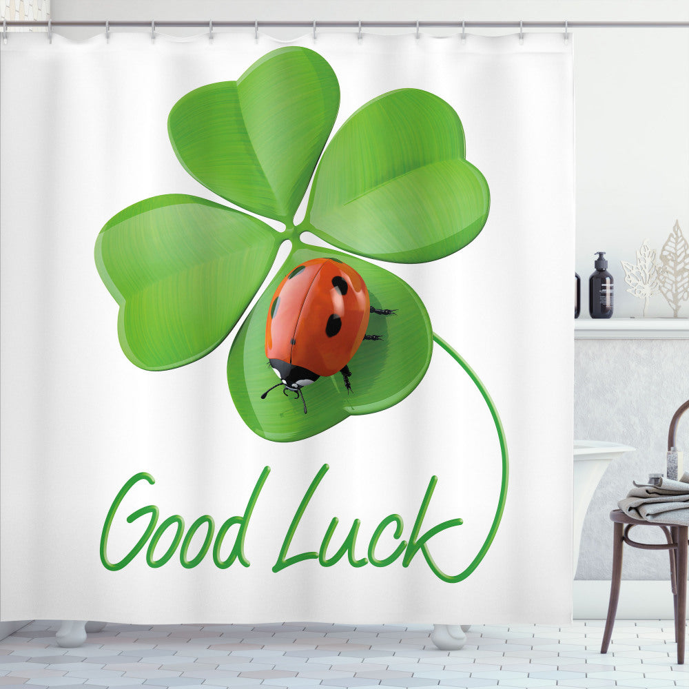 Black, Green, and Red Clover Ladybug Going Away Party Shower Curtain