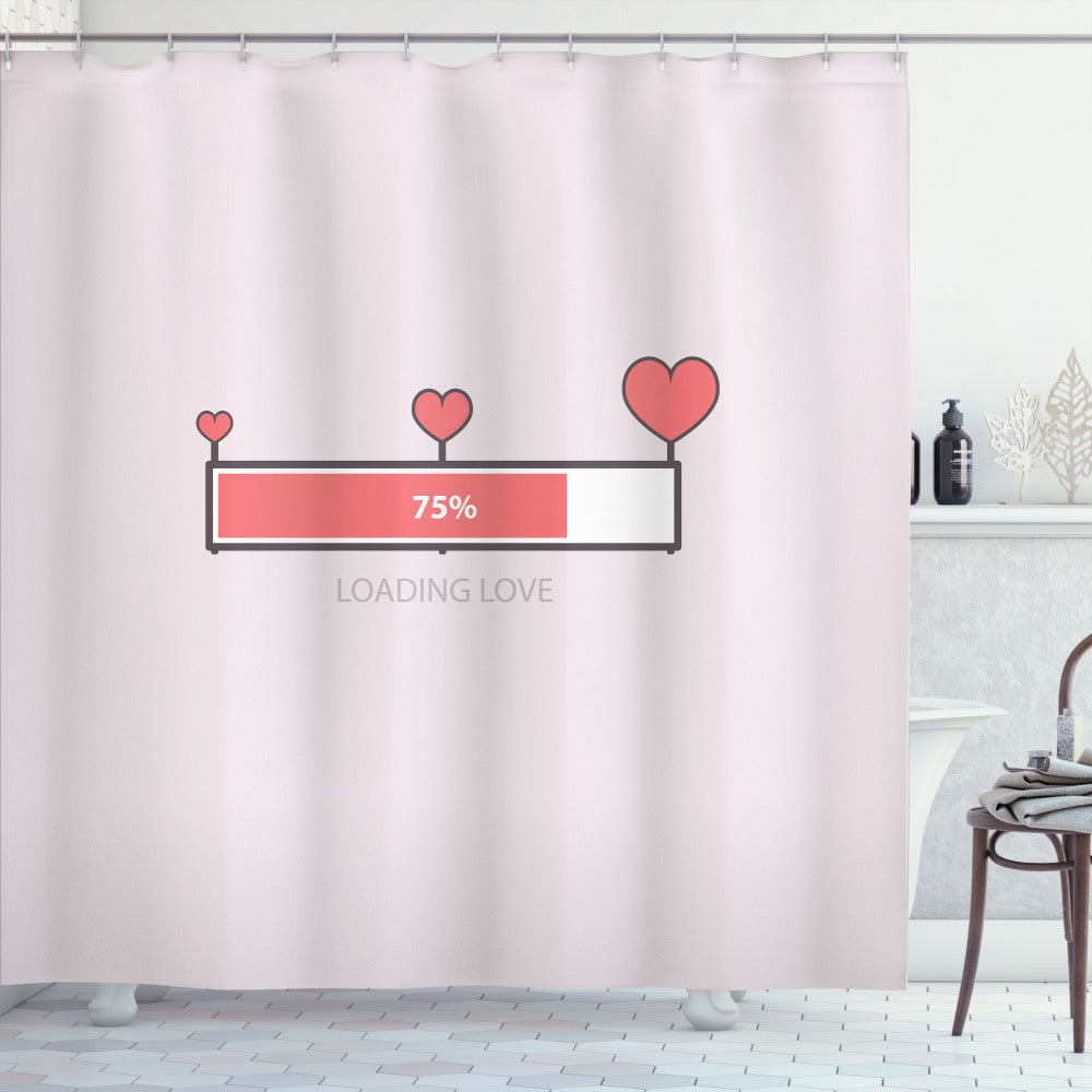 Valentine's Day Love Meter: Bath Curtain in Coral, Baby Pink, Dark Eggplant, and White