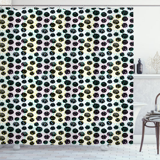 Charcoal Grey Polka Dots Shower Curtain: A Creative Abstract Design in Multicolor