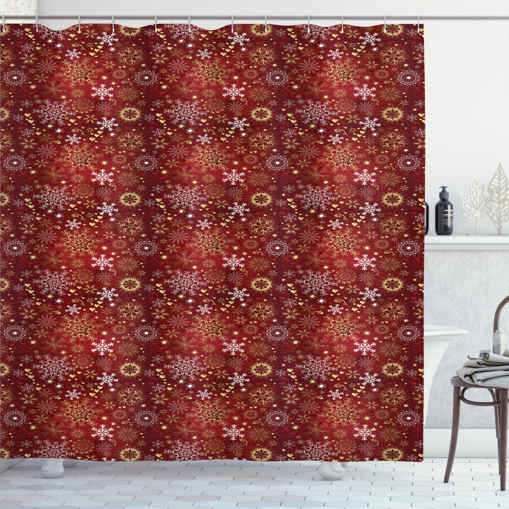 Christmas Snowflakes Shower Curtain in Yellow, White, and Red