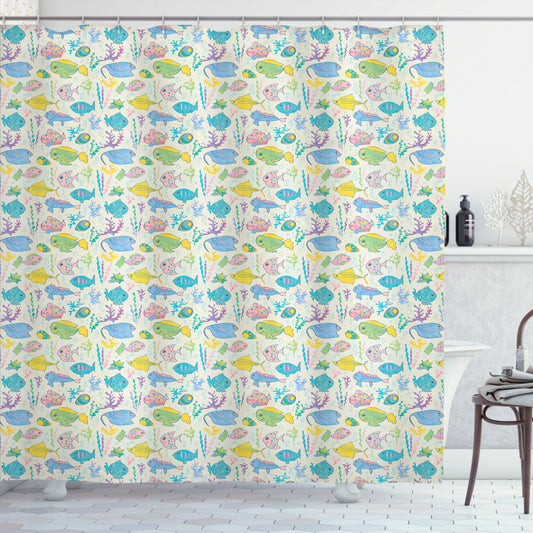 Vibrant Multicolor Fish Design Shower Curtain: Colorful Aquatic Fauna-Inspired Décor Option