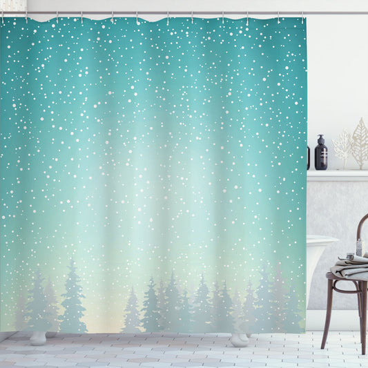 Winter Wonderland: Turquoise and White Spruce Forest Snow Woods Shower Curtain