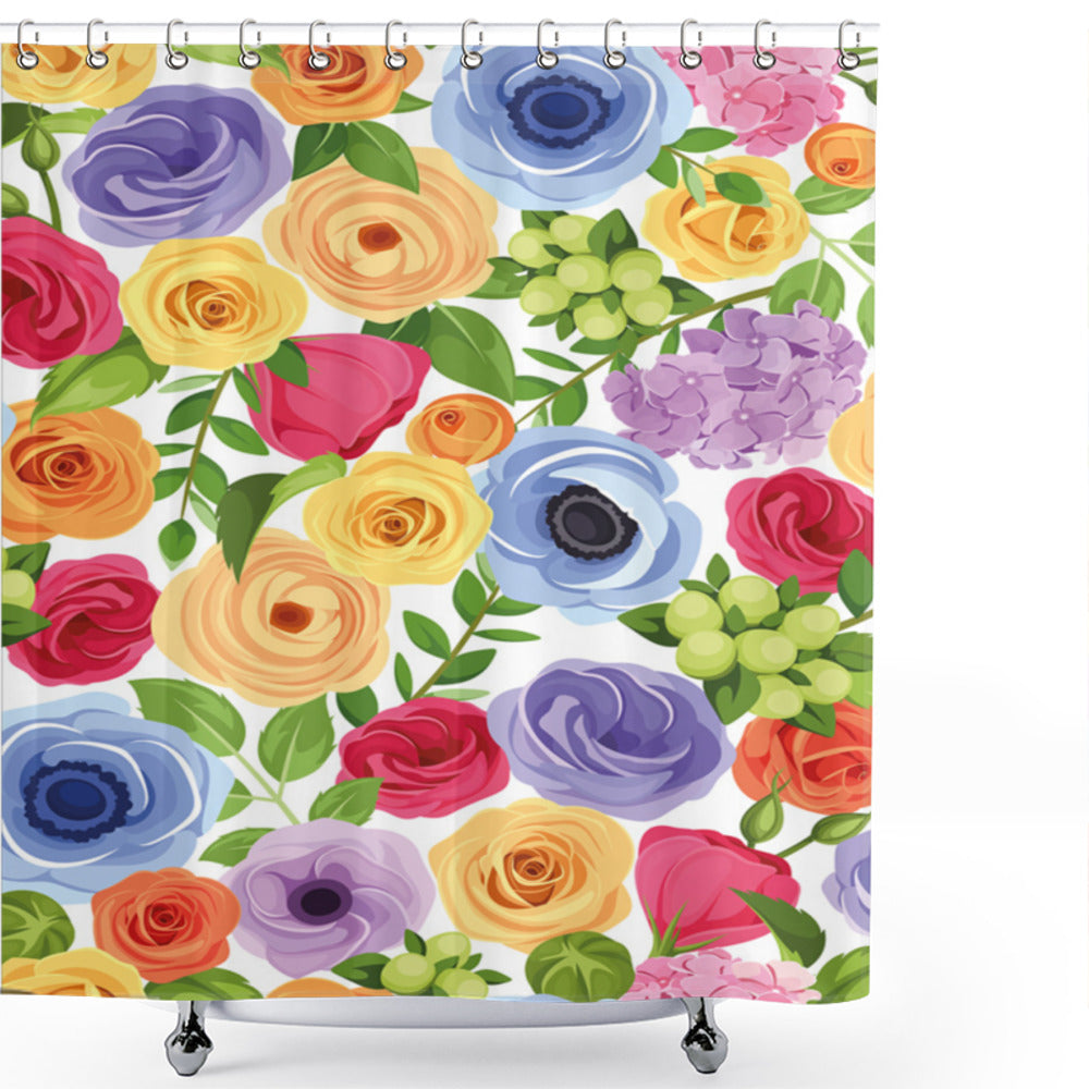 Vibrant Multicolored Anemone Flower Design Shower Curtain