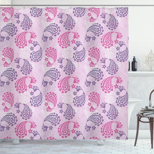 Artistic Bath Curtains in Mauve, Fuchsia, and Lilac Tones