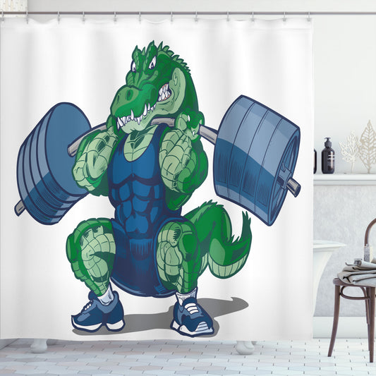 Cartoon Crocodile Animal Print Jade Green and Blue Shower Curtain