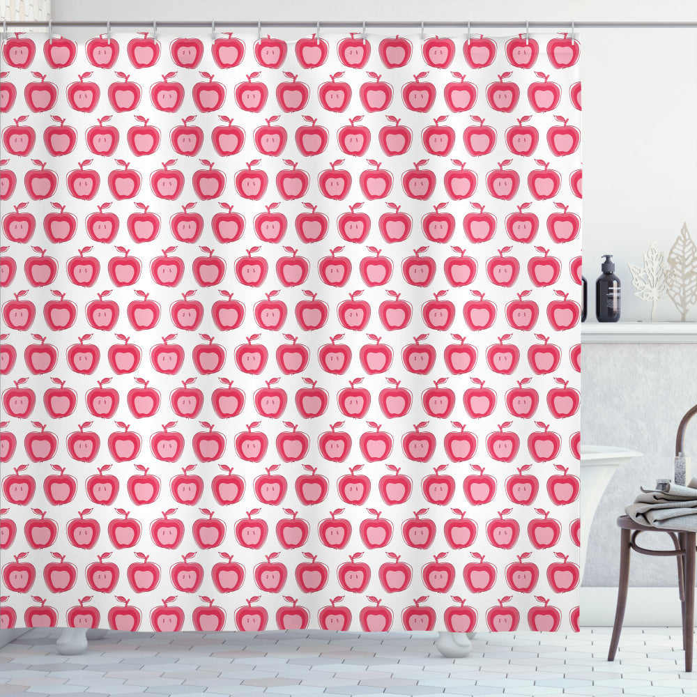 Apple, Dark Coral, Pale Pink, and White Girls Doodle Pattern Shower Curtain