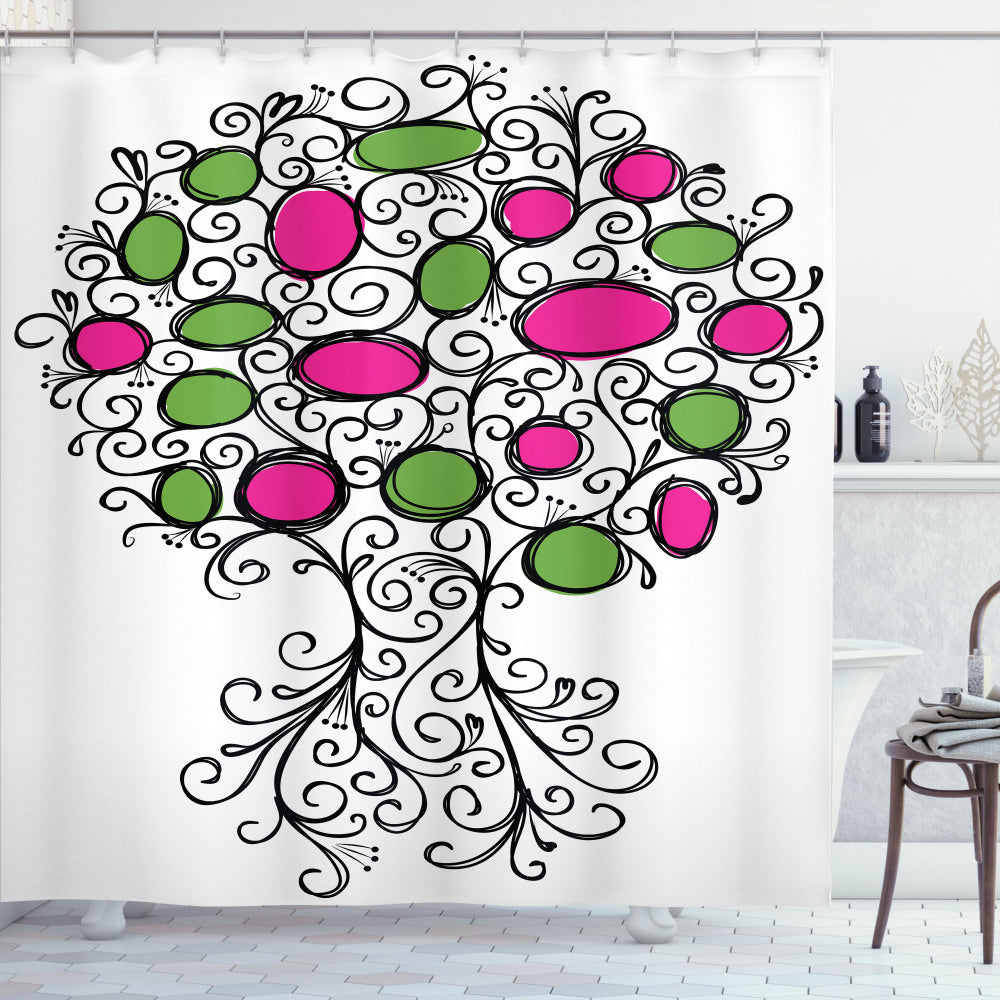 Tree of Life Bath Curtain in Black, Green, and Pink