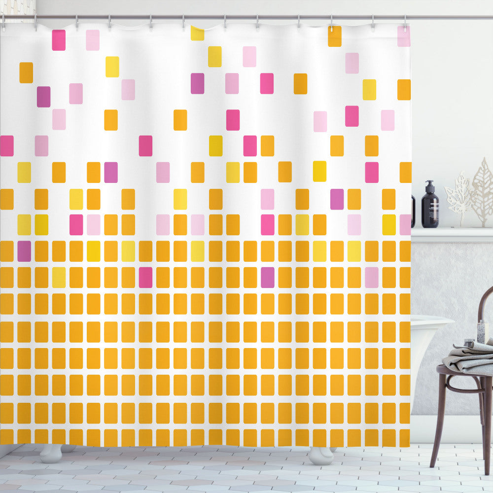 Vibrant Orange and Pink Multicolor Simple Mosaic Shower Curtain