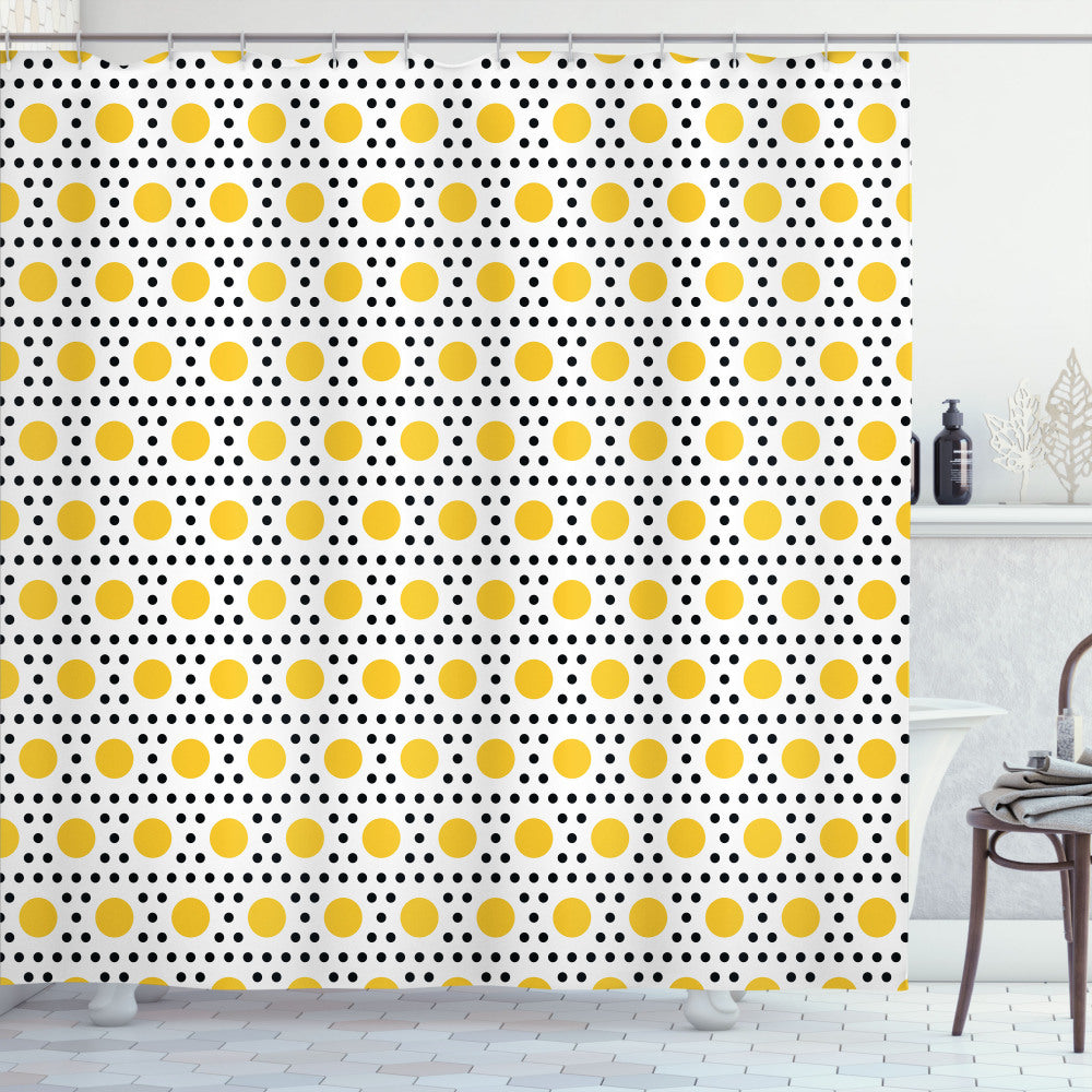 Yellow and White Polka Dot Shower Curtain with Black Egg Yolk Accents