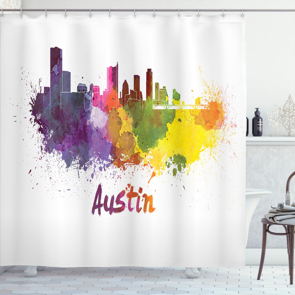 White Outlined Clipping Path for Multicolor Austin Shower Curtain