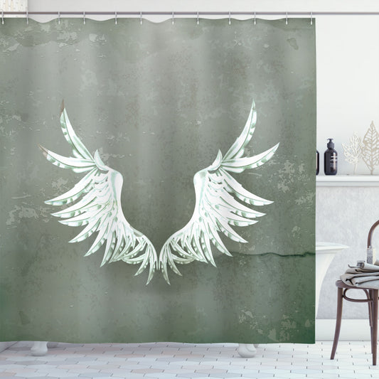 White and Grey Grunge Coat of Arms Wings Shower Curtain