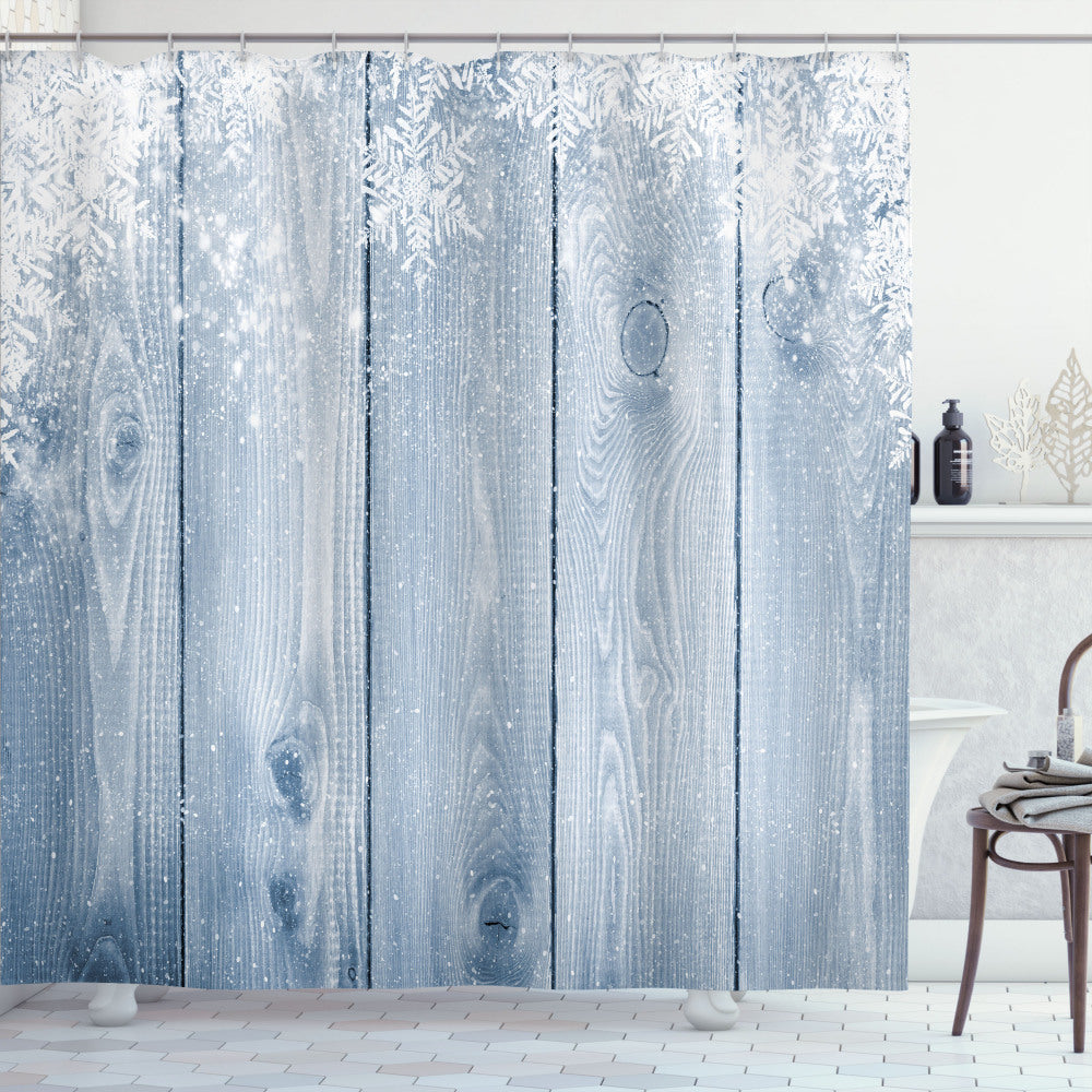 Winter Wonderland: Snowflakes Rustic Retro Bluegrey and White Shower Curtain