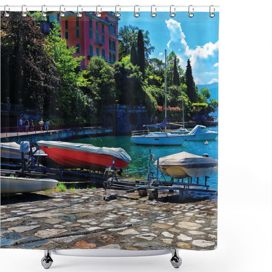 Coastal European Sea Town Boats - Multicolor Shower Curtain Collection