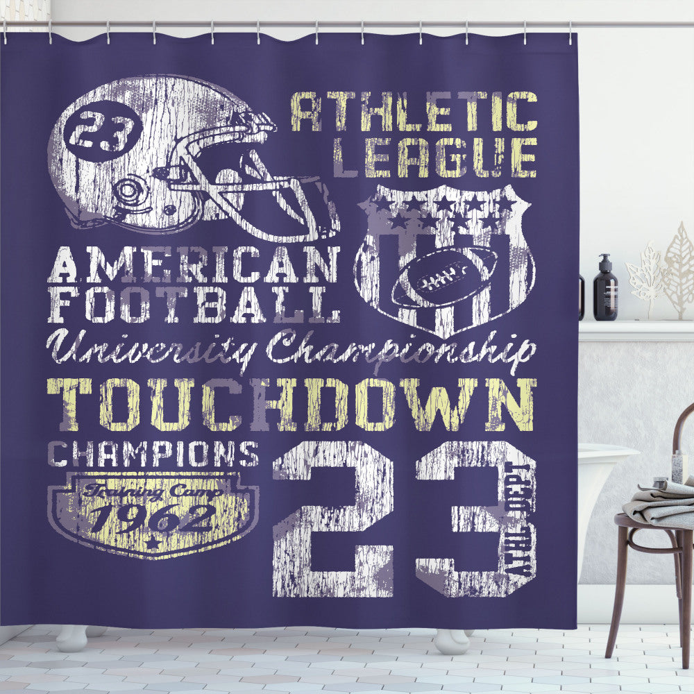 Vintage American Football Inspired Purple Sports Shower Curtain