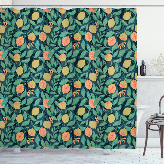 Citrus Leaf Botanical Art Tangerine Multicolor Shower Curtain