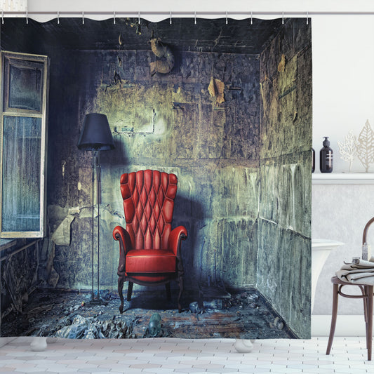 Antique Pale Green, Black, and Red Armchair-themed Shower Curtain for a Cozy Home