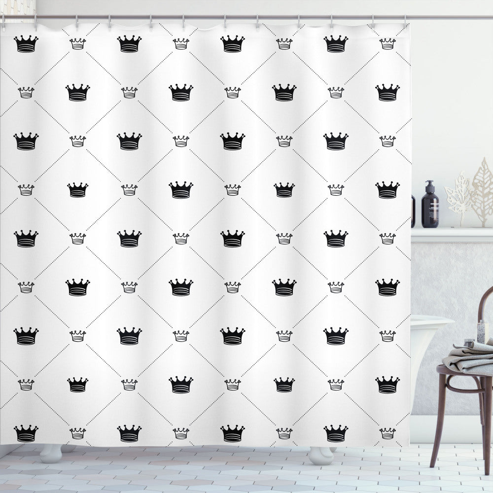 Abstract White and Black Traditional Crown Designed Shower Curtain