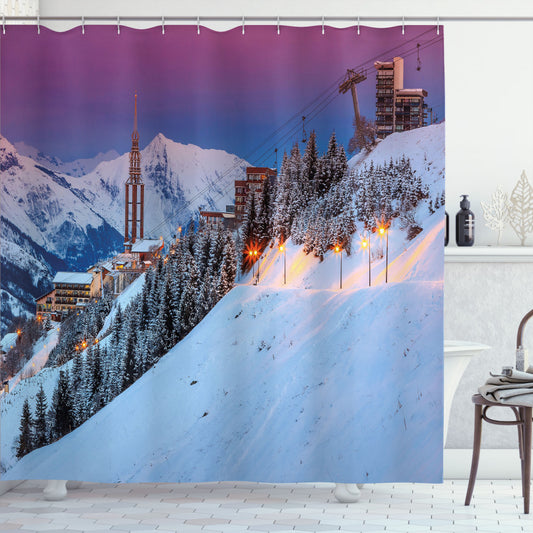 Winter Wonderland: Majestic Sunrice Ski Multicolor Shower Curtain