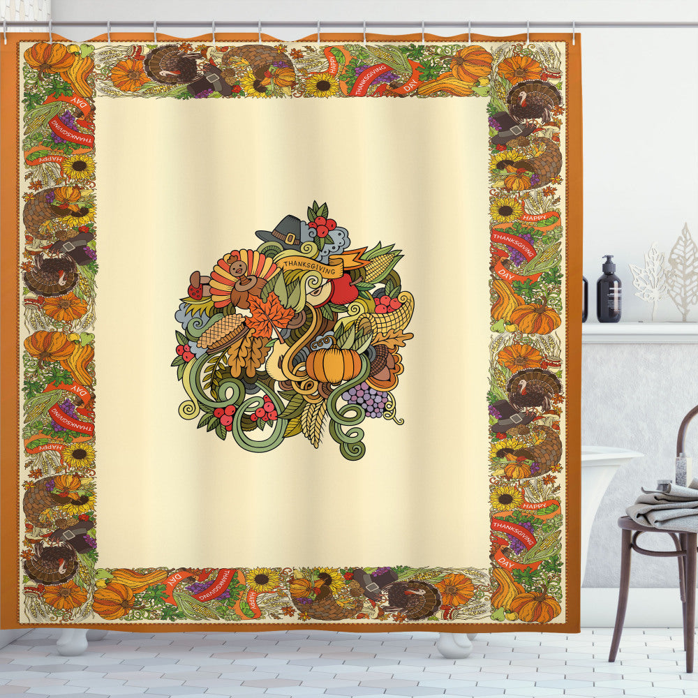 Thanksgiving Multicolor Pumpkin Wreath Bow Shower Curtain