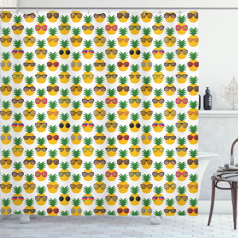 Tropical Multicolor Pineapple Sunglasses Print Shower Curtain