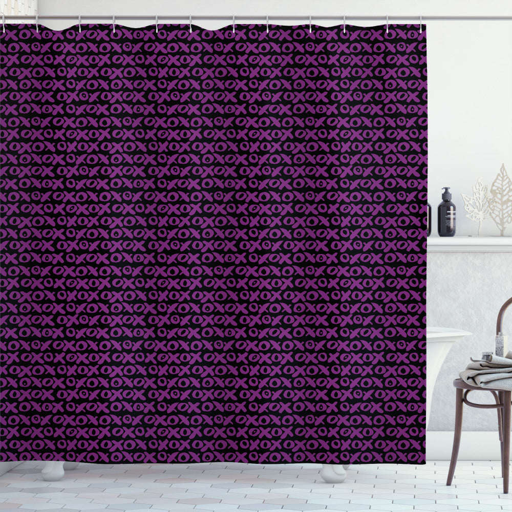 Abstract Retro Funky Xoxo Lettering in Purple and Black - Shower Curtain